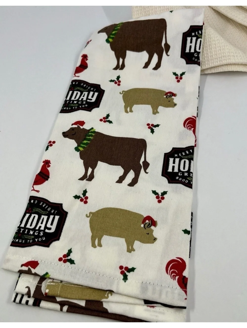 St. Nicholas Square Set of 2 Holiday Kitchen Towels with Farm Animal Christmas P